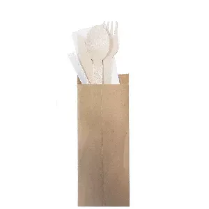 Set 5/1 talheres + guardanapo + palito 'wood' makan  16 cm natural madeira (200 unidade)