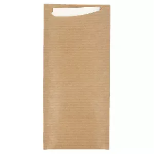 Sacos talheres + guard. airlaid branca 'just in time open'  80+10pe g/m2 8,5x19,5 cm natural kraft verjurado (250 unidade)