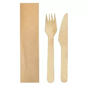Set 2/1 garfo, faca 'wood' makan  16 cm natural madeira (100 unidade)
