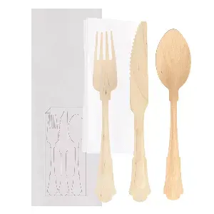 Set 4/1 talheres + guardanapo 'wood' classic  20 cm natural madeira (100 unidade)