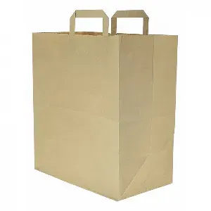 250 unidades. Sacos de papel kraft reciclado com alça plana (32+17x34cm) | Ref: BP10