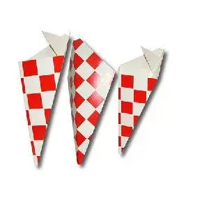 Кутия за пържени картофи с места за сос, червена решетка, 350 мл