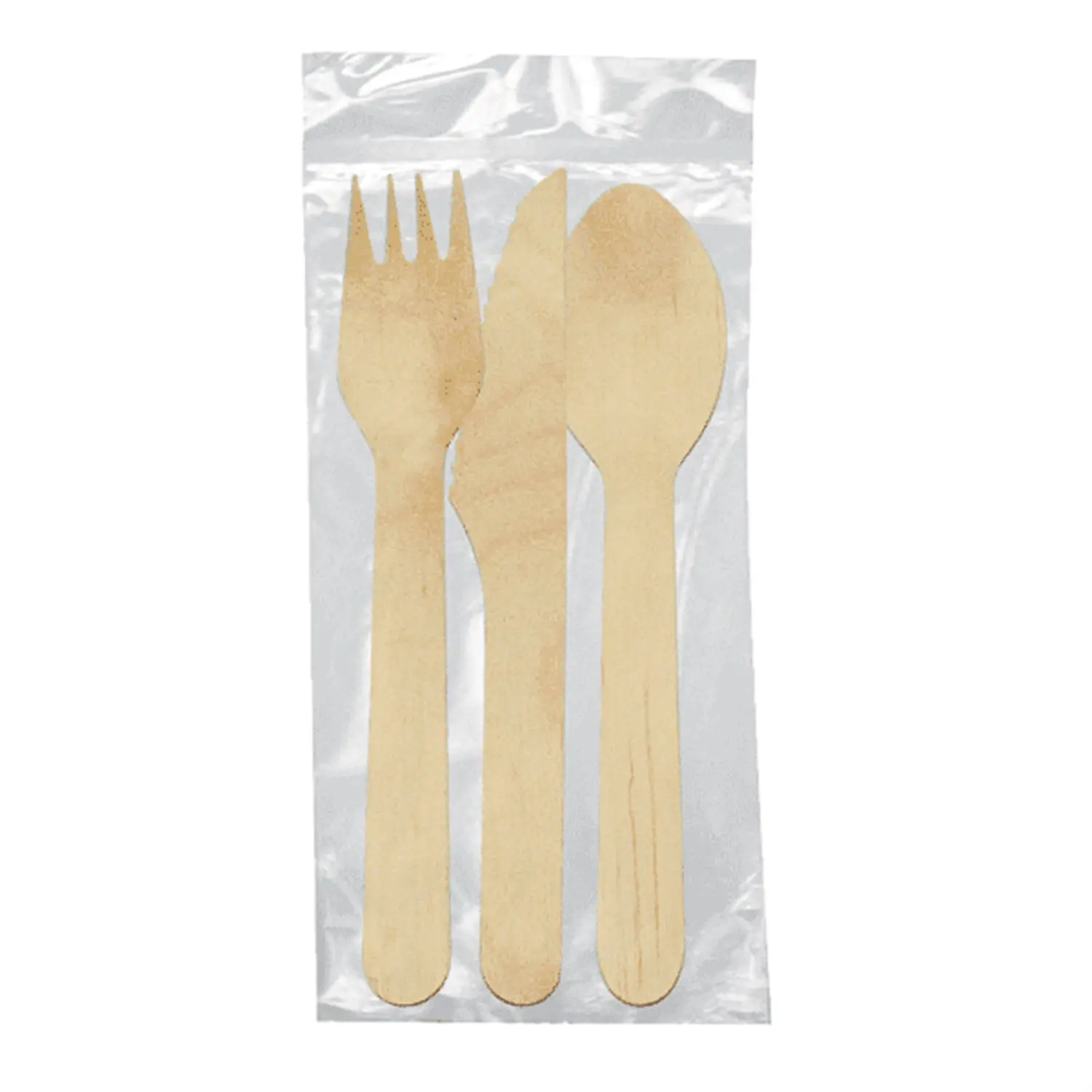 Set 3/1 tenedor, cuchillo, cuchara 'wood' makan  16 cm natural madera (100 unid.)