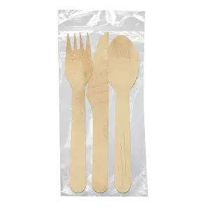 Set 3/1 garfo, faca, colher 'wood' makan  16 cm natural madeira (100 unidade)