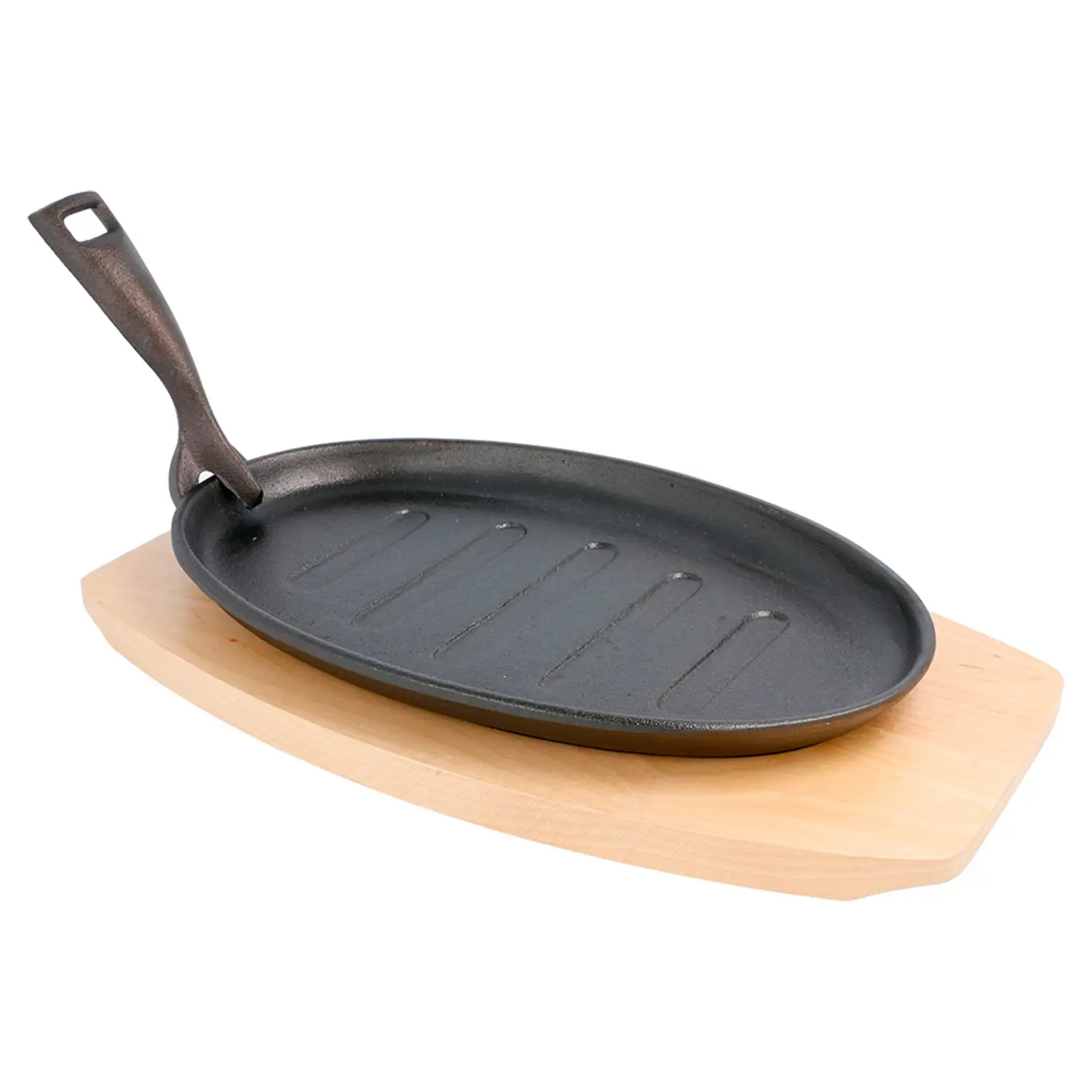 Prato campestre oval + base em madeira   27x18x2 cm preto ferro (8 unidade)