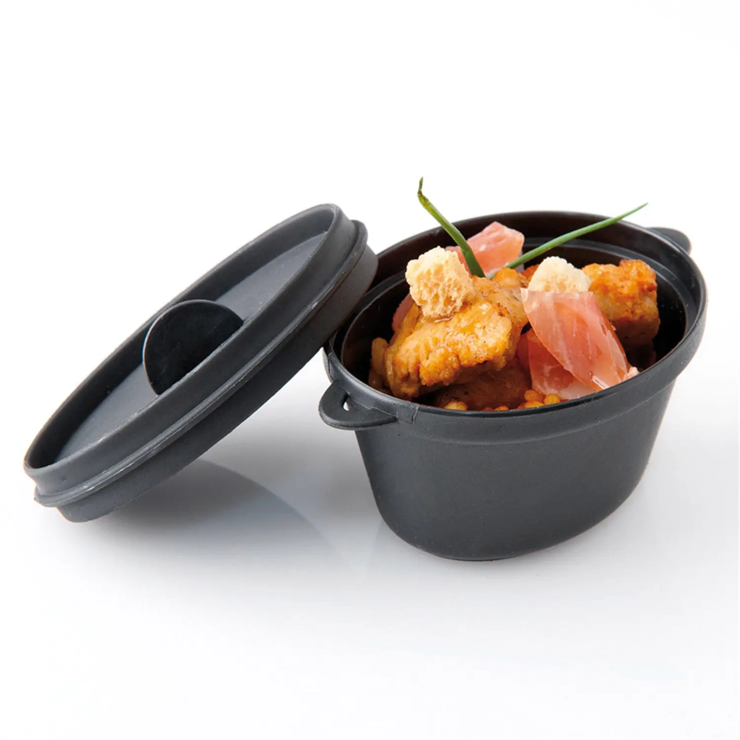 Embalagens para aperitivos mini panela  65 ml 9,1x5,8x4,5 cm preto pp (216 unidade)