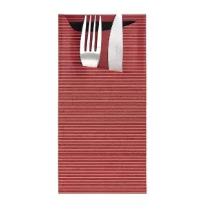 Buste portaposate + tovagliolo 'just in time open'  80 + 10pe g/m2 11,2x22,5 cm bordeaux kraft a costine (400 unità)