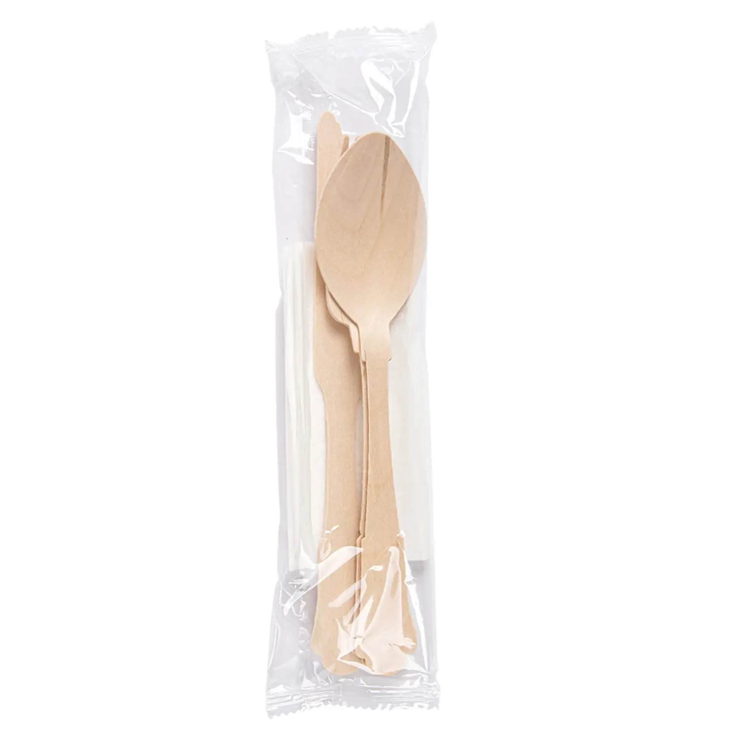 Set 4/1 posate + tovagliolo 'wood' classic  20 cm naturale legno (100 unità)