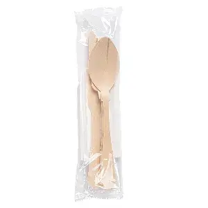 Set 4/1 talheres + guardanapo 'wood' classic  20 cm natural madeira (100 unidade)