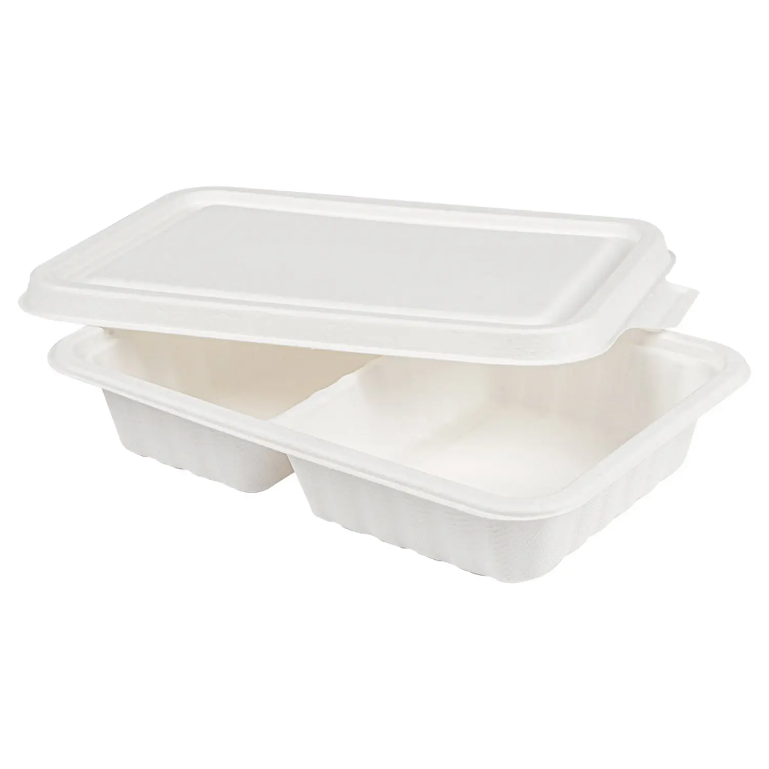 Vassoi 2 scomparti + coperchio 'bionic' 800 ml 23,3x14,6x6 cm bianco bagassa (400 unità)