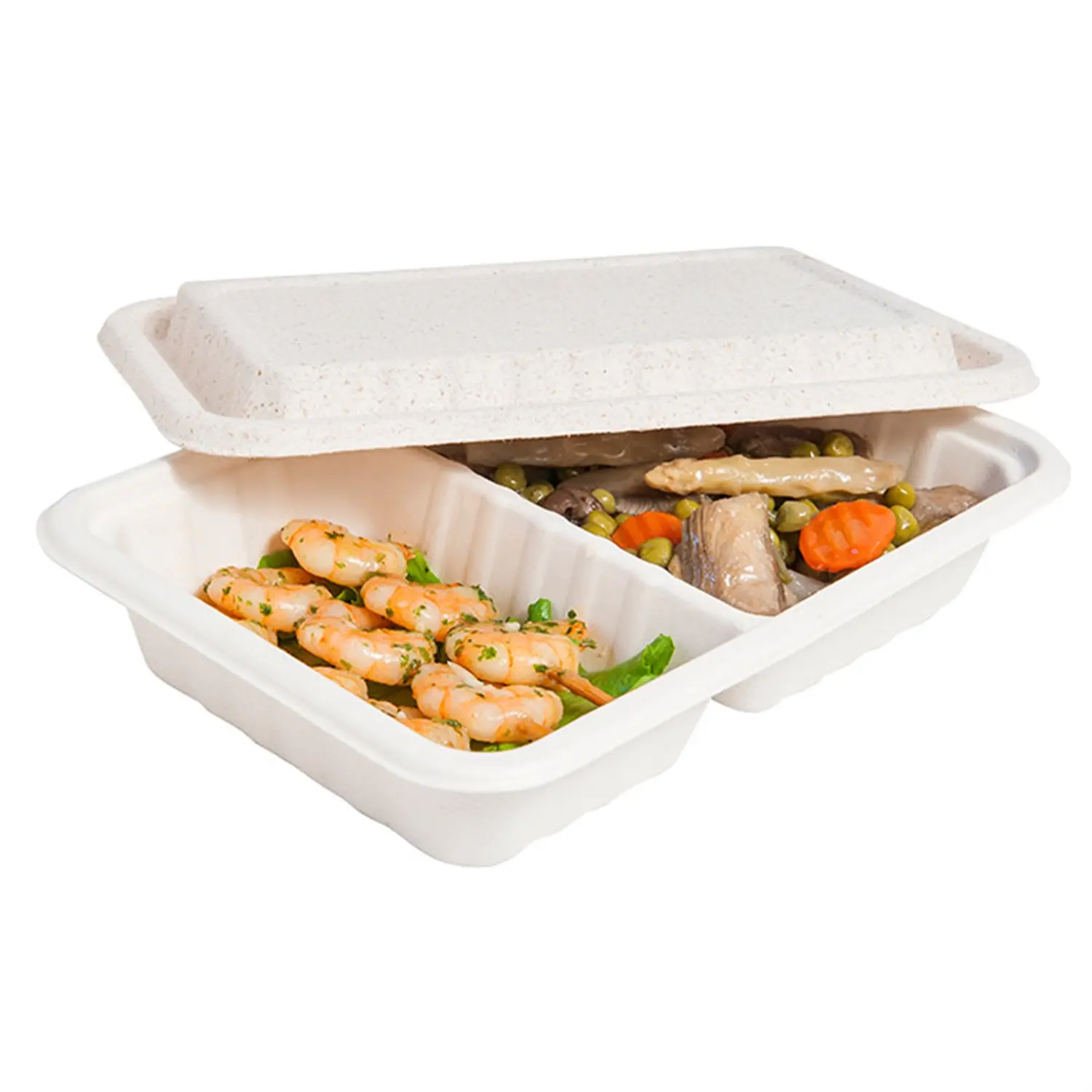 Vassoi 2 scomparti + coperchio 'bionic' 800 ml 23,3x14,6x6 cm naturale bagassa (400 unità)