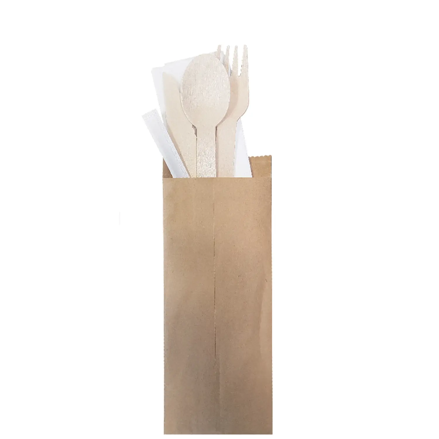 Set 5/1 posate + tovagliolo + stuzzicadenti 'wood' makan  16 cm naturale legno (200 unità)