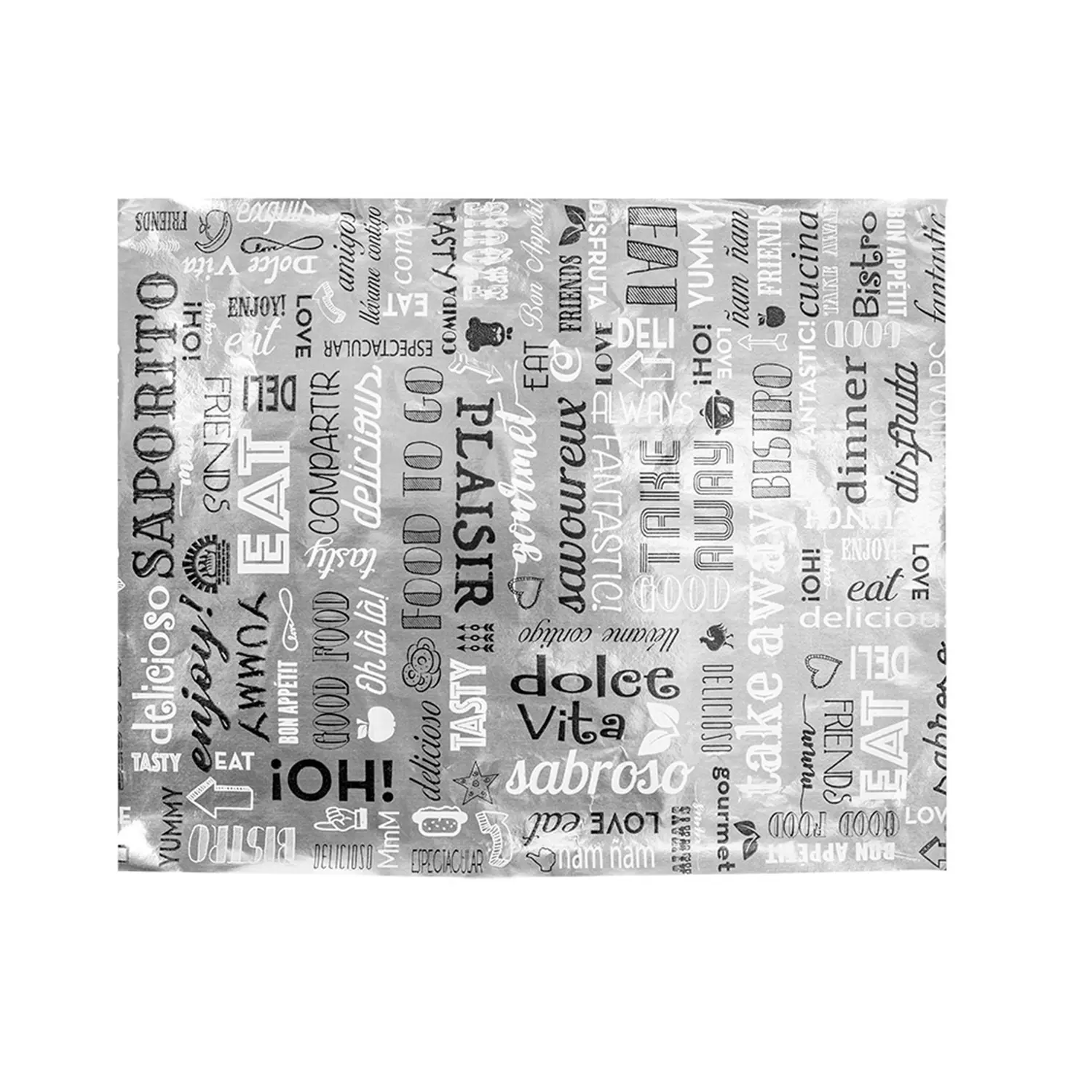 Papel anti-gordura fast food parole 35+20 g/m2 28x34 cm prateado pergaminho+alumínio (1000 unidade)