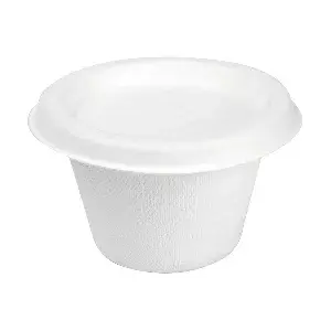 Mini terrine + coperchi 'bionic' 120 ml ø7,4x5,1+0,7 cm bianco bagassa (800 unità)