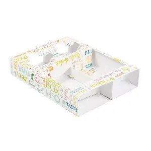 Bandejas transporte 2 vasos+2 compart. 'parole' 450 g/m2 26x19x5 cm blanco cartoncillo (200 unid.)