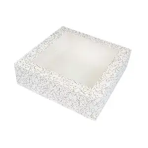 Cajas pastelería con ventana 'thepack' deco  32x32x10 cm blanco cartón nano-micro + opp (100 unid.)