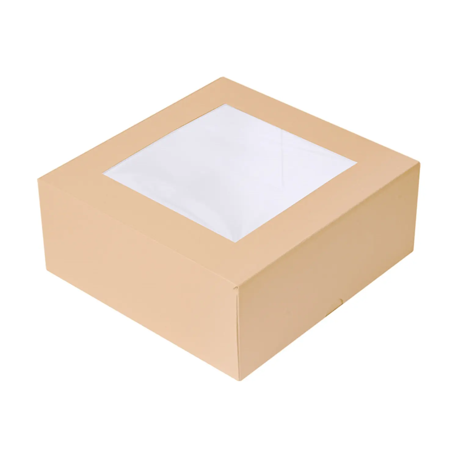 Cajas pastelería con ventana 'thepack'  18x18x7,5 cm natural cartón nano-micro + opp (200 unid.)