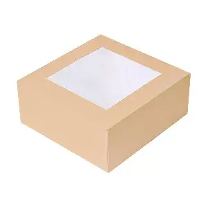 Cajas pastelería con ventana 'thepack'  18x18x7,5 cm natural cartón nano-micro + opp (200 unid.)