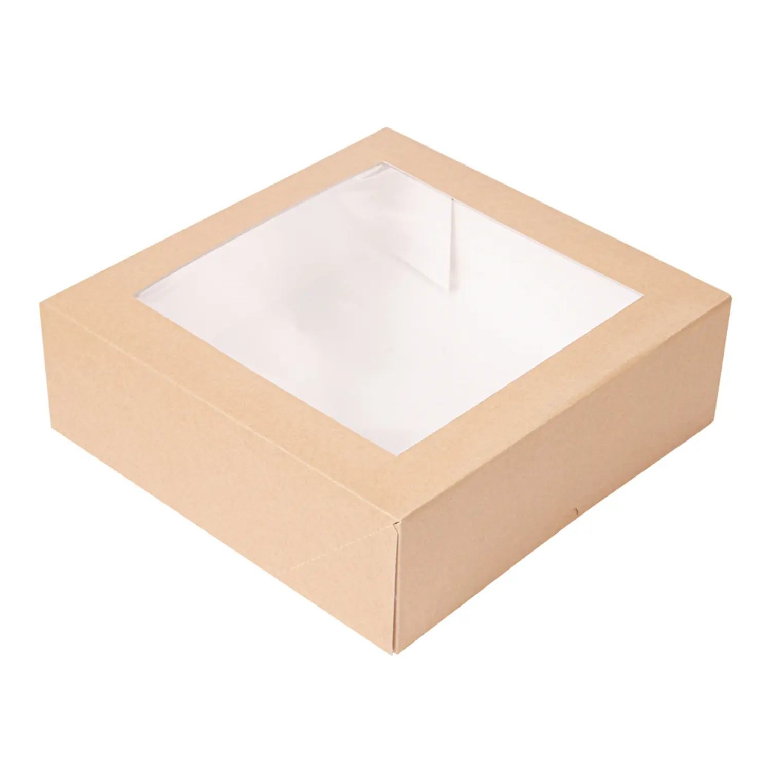 Cajas pastelería con ventana 'thepack'  23x23x7,5 cm natural cartón nano-micro + opp (200 unid.)