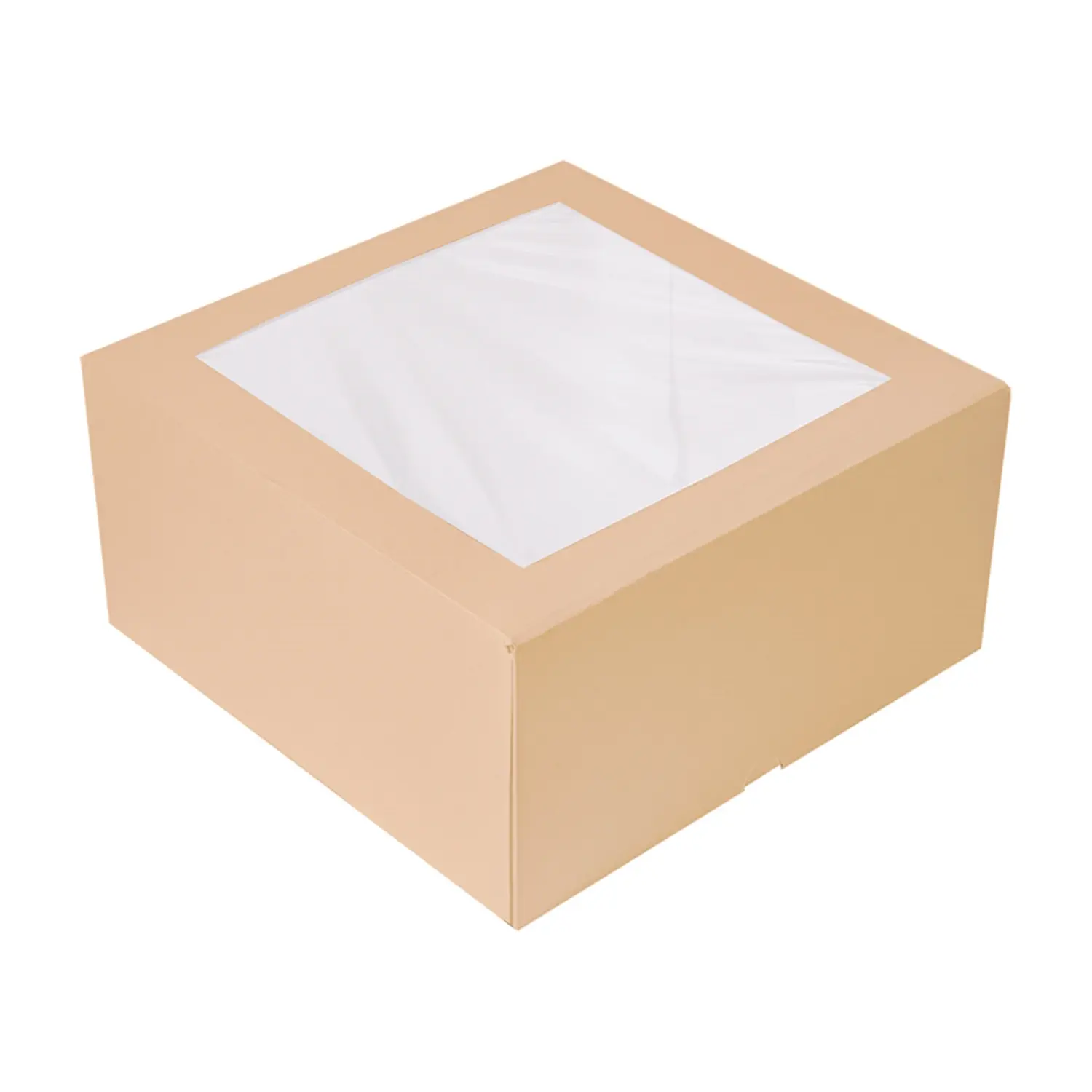 Cajas pastelería con ventana 'thepack'  24x24x12 cm natural cartón nano-micro + opp (100 unid.)