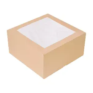 Cajas pastelería con ventana 'thepack'  24x24x12 cm natural cartón nano-micro + opp (100 unid.)