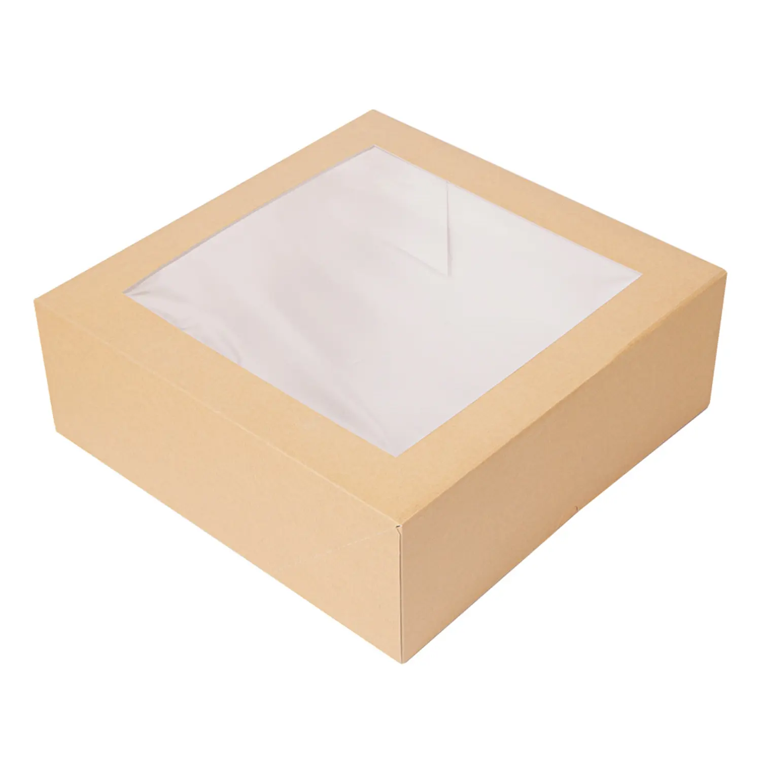 Caixa para pastelaria com janela 'thepack'  28x28x10 cm natural cartão nano-micro + opp (100 unidade)