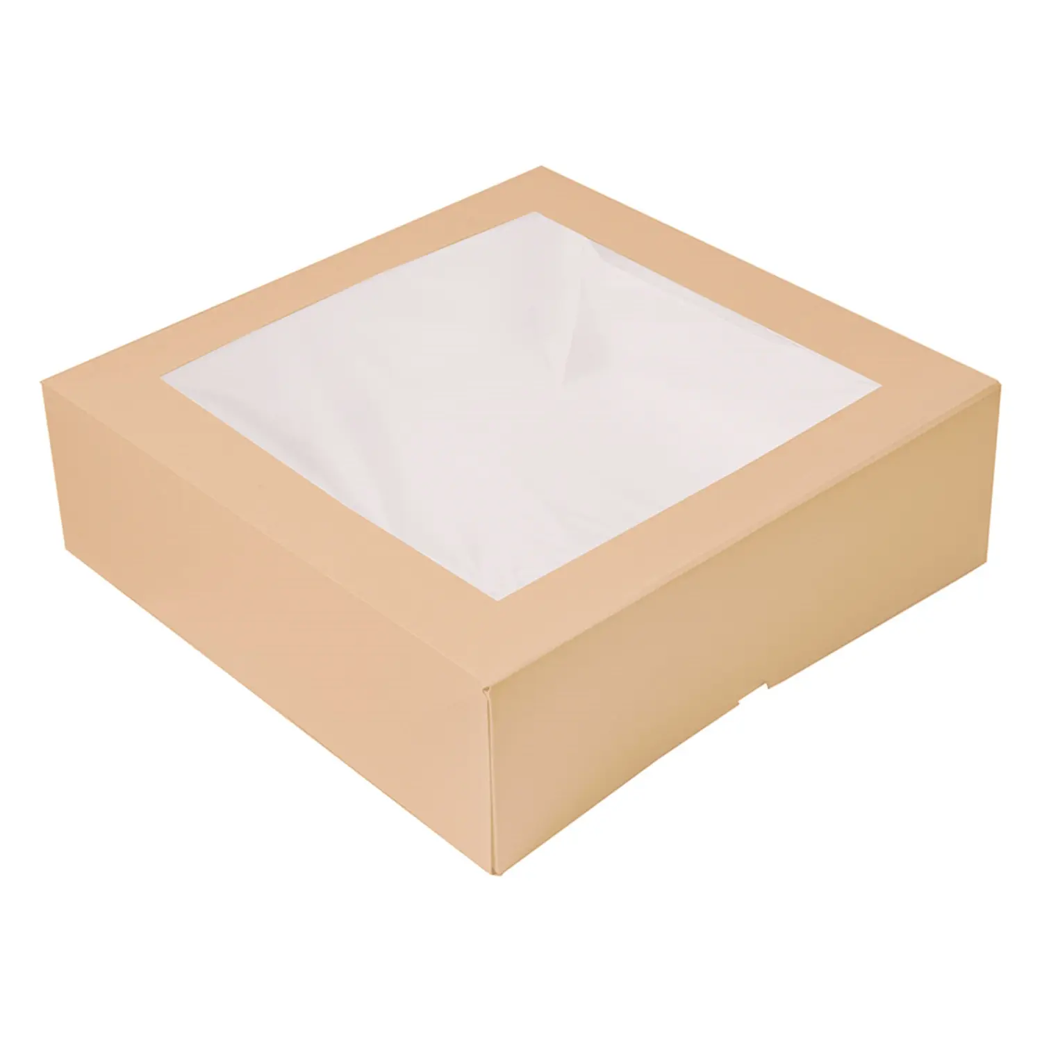 Cajas pastelería con ventana 'thepack'  32x32x10 cm natural cartón nano-micro + opp (100 unid.)