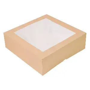 Cajas pastelería con ventana 'thepack'  32x32x10 cm natural cartón nano-micro + opp (100 unid.)