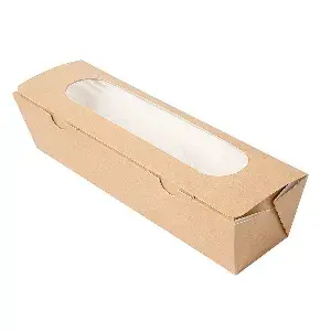 Cajas sándwiches con ventana "baguette" 'thepack'  27,5x8x6,2 cm natural cartón nano-micro + opp (200 unid.)