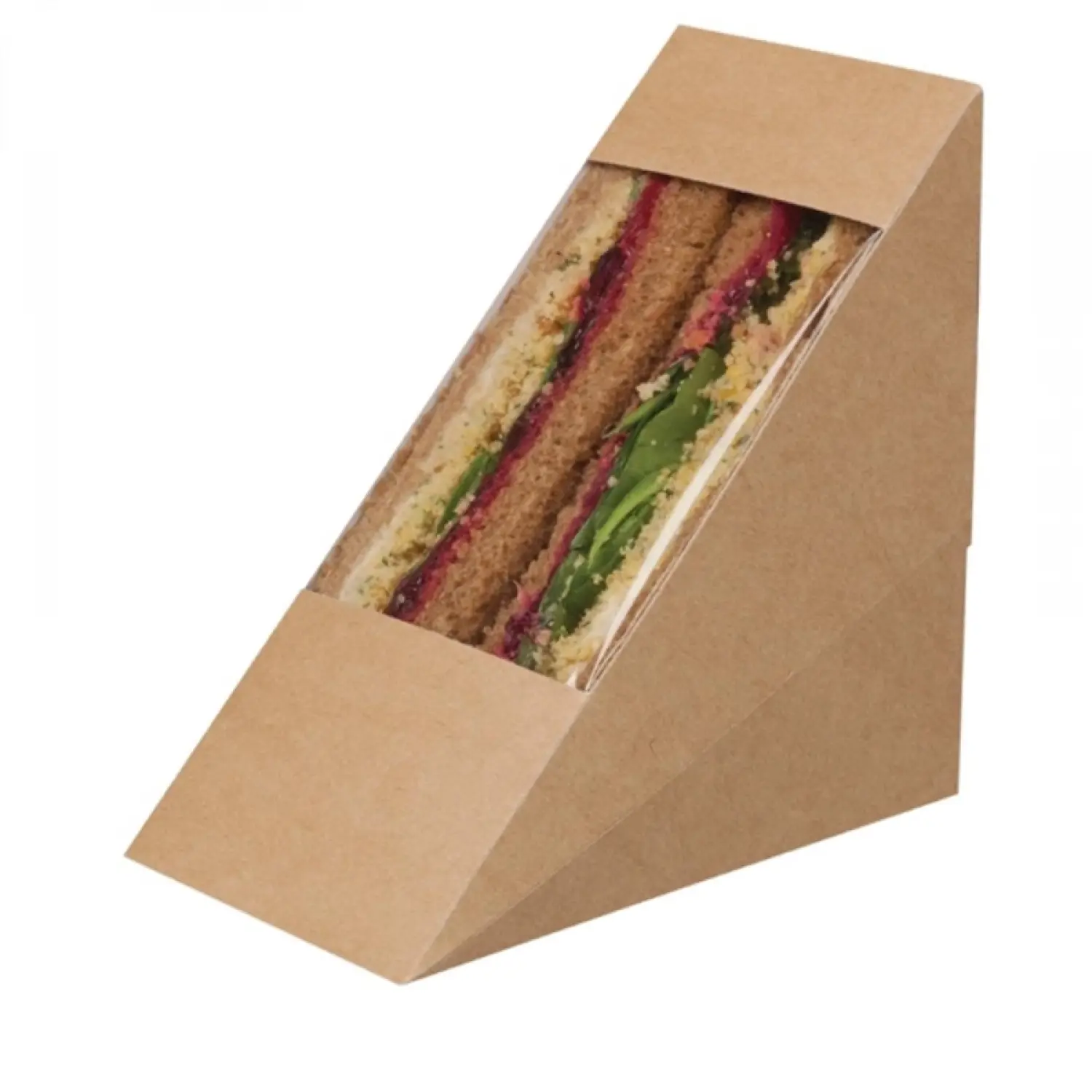 Boite triangle DOUBLE sandwich kraft brun avec fenêtre