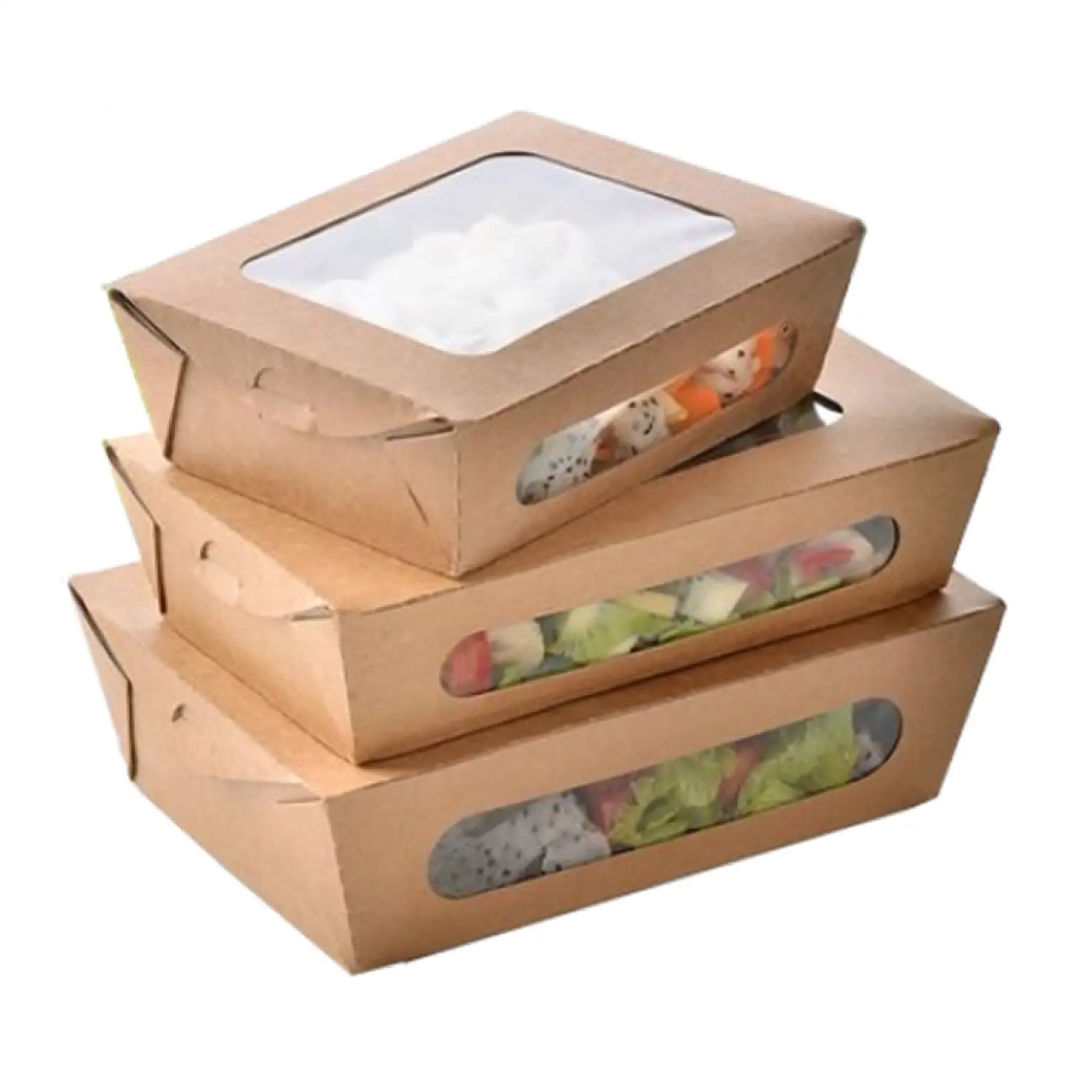Barquettes À Salade Kraft Recyclable Avec Fenêtre