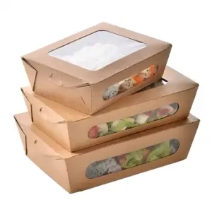 Barquettes À Salade Kraft Recyclable Avec Fenêtre
