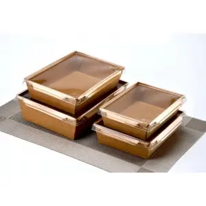 Boîte luxe à salade kraft brun avec couvercle