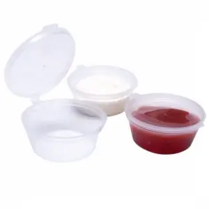 100 Pot à Sauce chaud ou frais avec couvercle attaché 1 oz