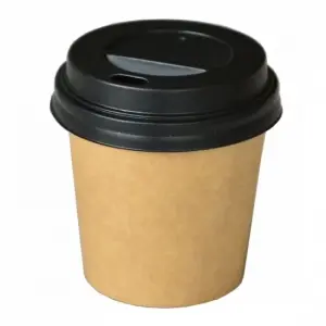 100 Gobelets en carton KRAFT à cafe 4 oz avec Couvercle noir