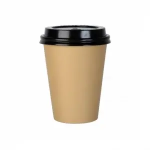 100 Gobelets en carton KRAFT à cafe 8 oz avec Couvercle noir