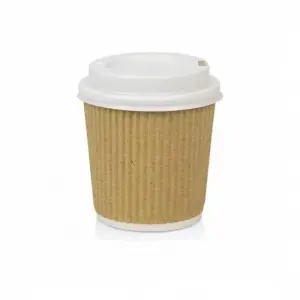 100 Gobelets en carton à cafe Ondulé LUX  4 oz avec Couvercle blanc isothermes