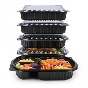 Barquette en plastique NOIR Micro-Ondables 3 Compartiment avec couvercle