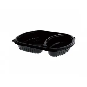 Barquette en plastique NOIR Micro-Ondables 2 Compartiment avec couvercle