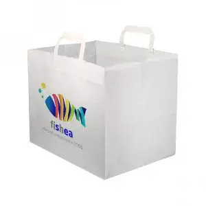 Bolsa Papel Blanca fondo ancho asa plana (32+21x25cm) Impresa 1 Cara Color.