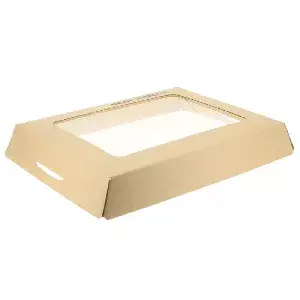 100 unidades. Tampa de papelão com janela biodegradável (32x24x3 cm) | Ref: CAT006T