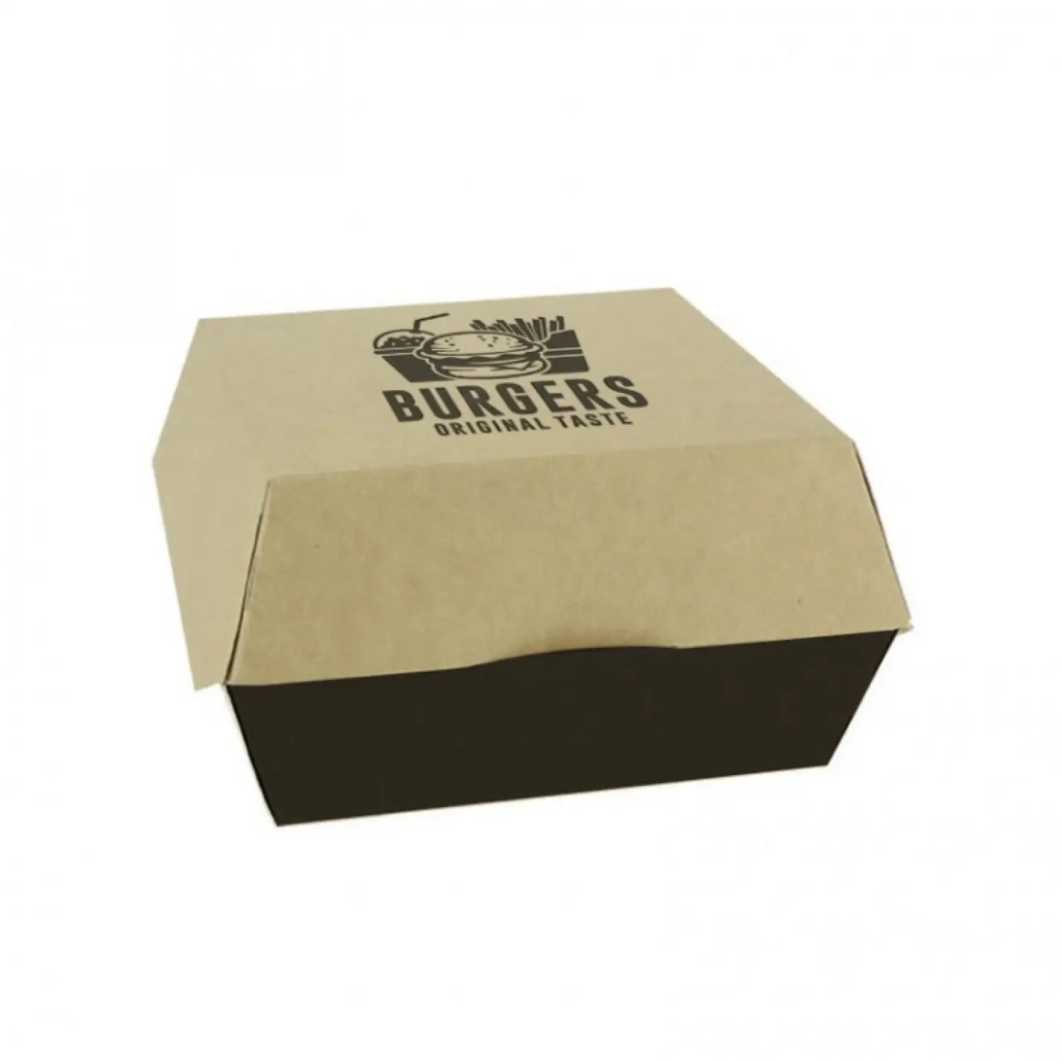 Cajas para hamburguesas XXL cartón neo kraft Personalizada 1 tinta : Dimensiones - 1 Tinta|14x14x9cm