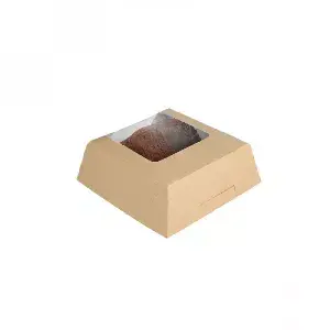 100 unidades. Caixa grande Kraft com janela (14x14x5,5cm) | Ref: EG0063