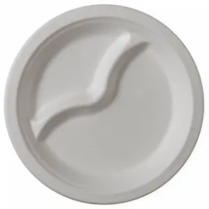 Farfurii trestie 2 compartimente rotunde albe 22 cm 50 buc
