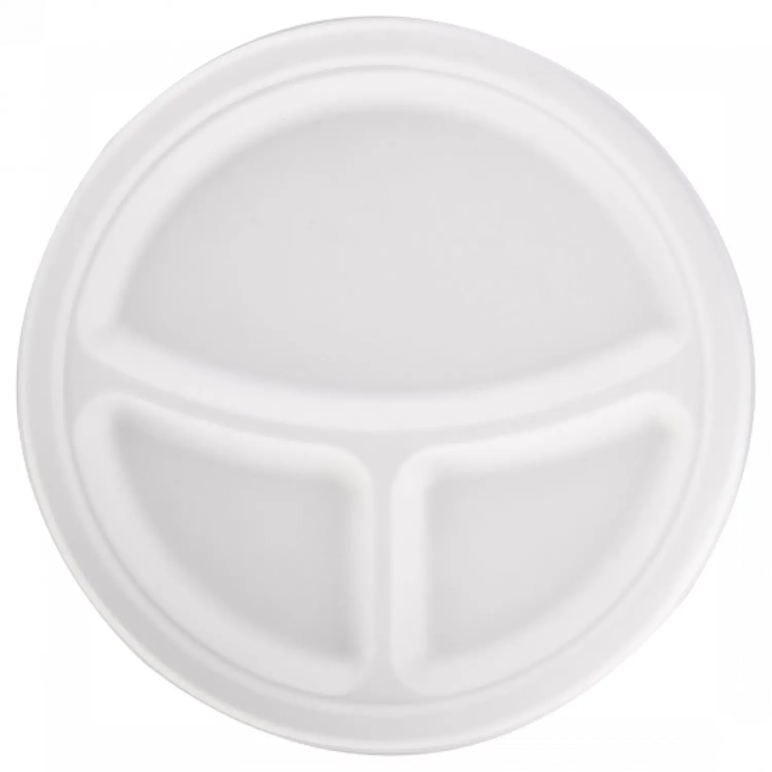 Farfurii trestie 3 compartimente rotunde albe 26 cm 125 buc