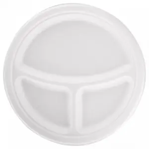 Farfurii trestie 3 compartimente rotunde albe 26 cm 125 buc