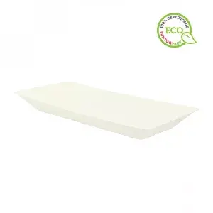 50 unidades. Pratos retangulares de fibra para catering (26x13cm) | Ref: PW210ECOD2614