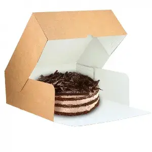 25 unidades. Caixa de bolo de papel kraft com abertura frontal (26x26x10 cm) | Ref: TAR008