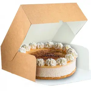 25 unidades. Caixa de bolo de papel kraft com abertura frontal (35x35x10 cm) | Ref: TAR011